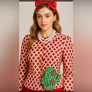 Green Cactus  purple 🌺 flowered accents Crossbody Bag  NWT